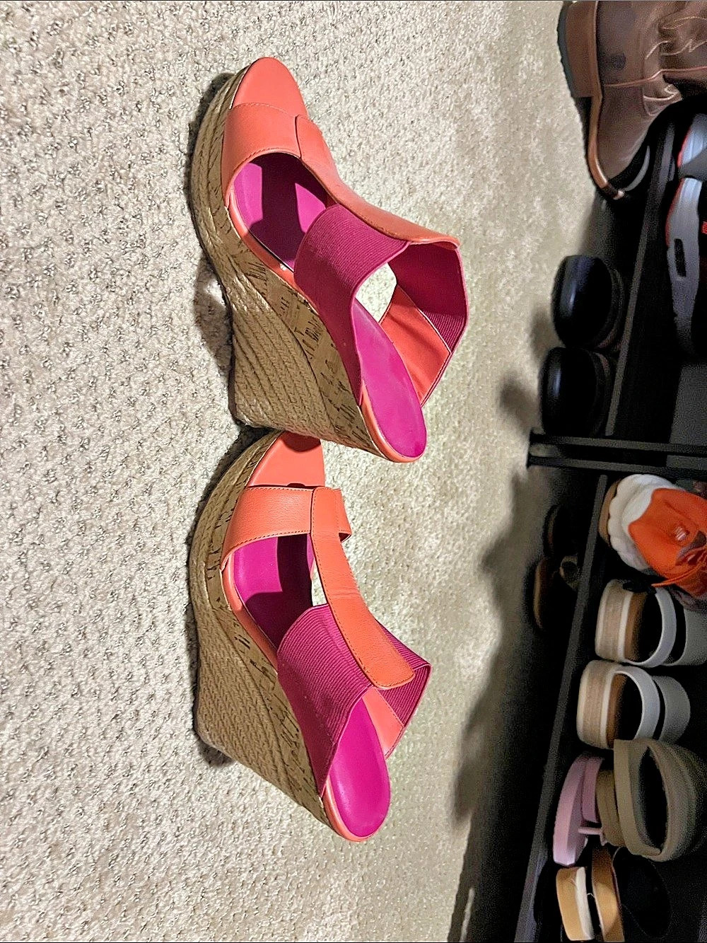 Charles by Charles David Color Block Wedge Sandals in Pink & Orange size 7
